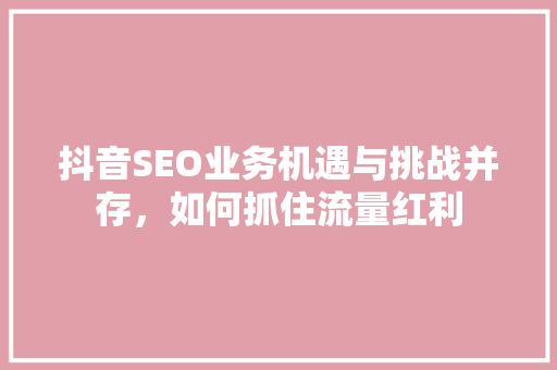 抖音SEO业务机遇与挑战并存，如何抓住流量红利