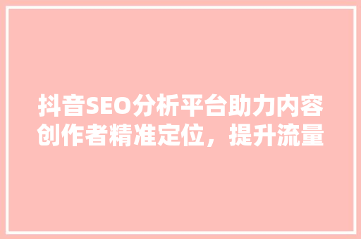 抖音SEO分析平台助力内容创作者精准定位，提升流量转化