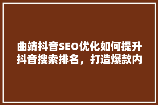 曲靖抖音SEO优化如何提升抖音搜索排名，打造爆款内容