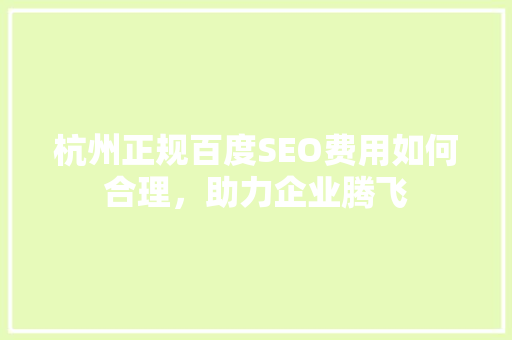 杭州正规百度SEO费用如何合理，助力企业腾飞