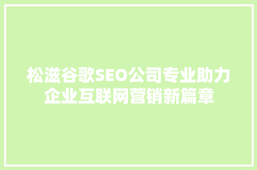 松滋谷歌SEO公司专业助力企业互联网营销新篇章