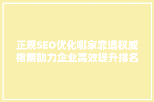 正规SEO优化哪家靠谱权威指南助力企业高效提升排名