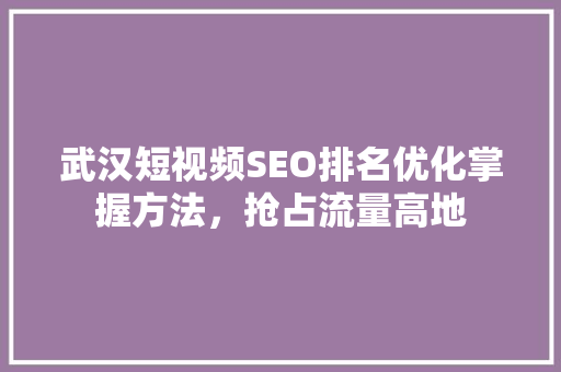 武汉短视频SEO排名优化掌握方法，抢占流量高地