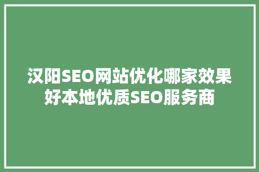 汉阳SEO网站优化哪家效果好本地优质SEO服务商