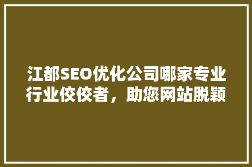 江都SEO优化公司哪家专业行业佼佼者，助您网站脱颖而出