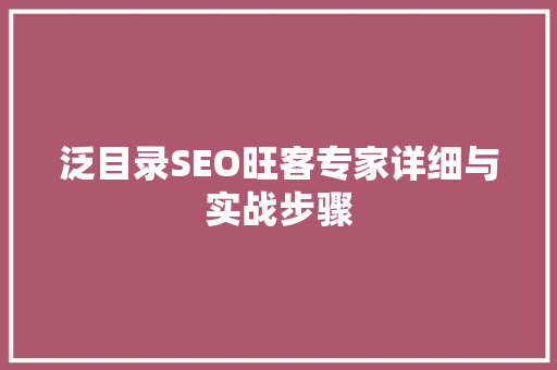泛目录SEO旺客专家详细与实战步骤