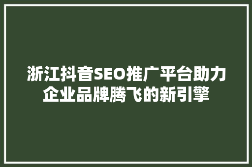 浙江抖音SEO推广平台助力企业品牌腾飞的新引擎