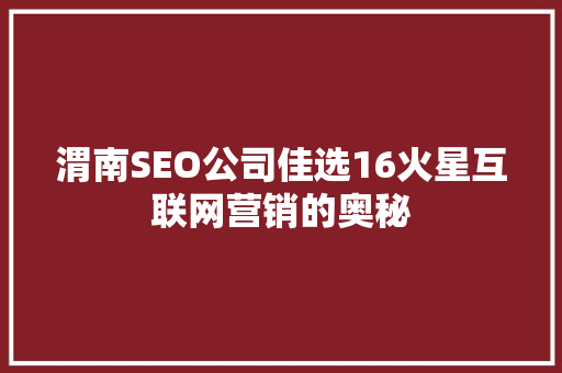 渭南SEO公司佳选16火星互联网营销的奥秘