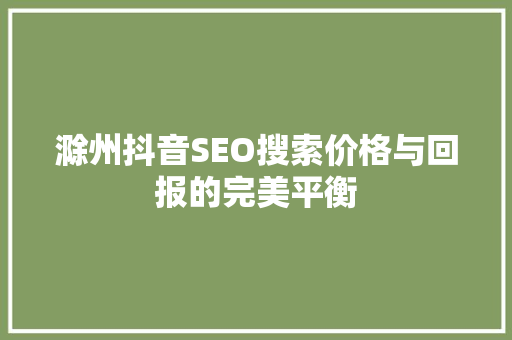 滁州抖音SEO搜索价格与回报的完美平衡