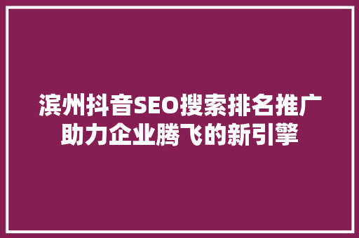 滨州抖音SEO搜索排名推广助力企业腾飞的新引擎