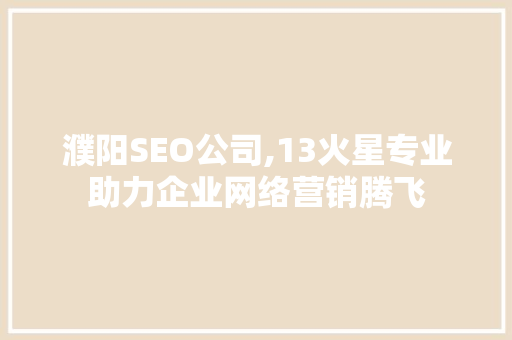 濮阳SEO公司,13火星专业助力企业网络营销腾飞
