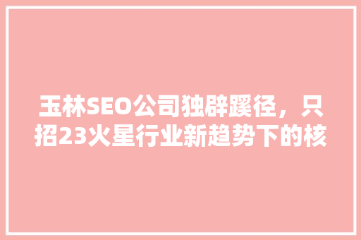 玉林SEO公司独辟蹊径，只招23火星行业新趋势下的核心竞争力