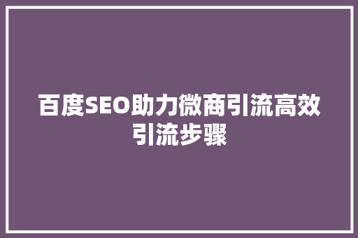 百度SEO助力微商引流高效引流步骤