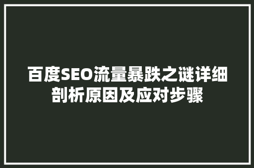 百度SEO流量暴跌之谜详细剖析原因及应对步骤