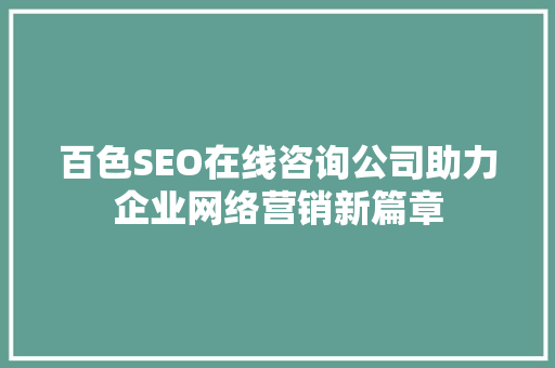 百色SEO在线咨询公司助力企业网络营销新篇章