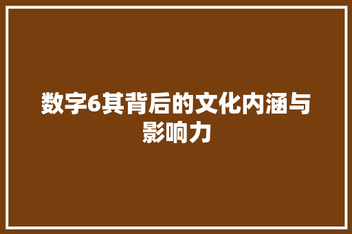 数字6其背后的文化内涵与影响力