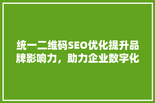 统一二维码SEO优化提升品牌影响力，助力企业数字化转型