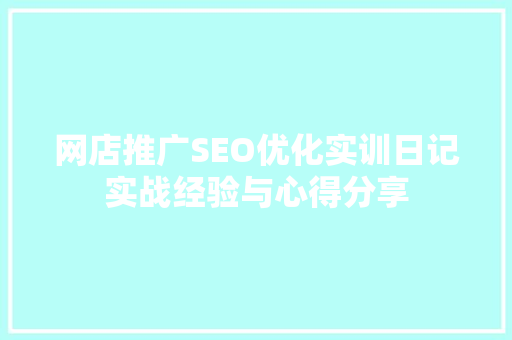 网店推广SEO优化实训日记实战经验与心得分享