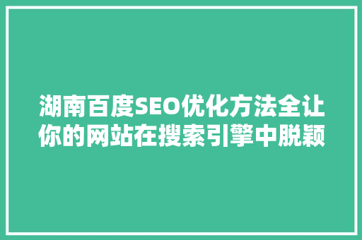 湖南百度SEO优化方法全让你的网站在搜索引擎中脱颖而出