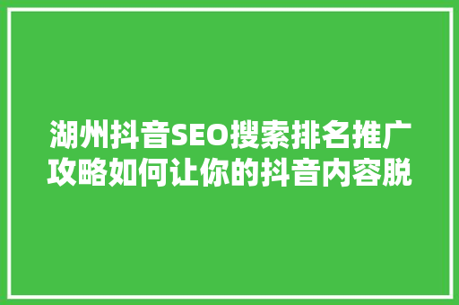 湖州抖音SEO搜索排名推广攻略如何让你的抖音内容脱颖而出