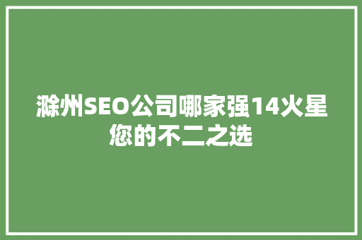 滁州SEO公司哪家强14火星您的不二之选