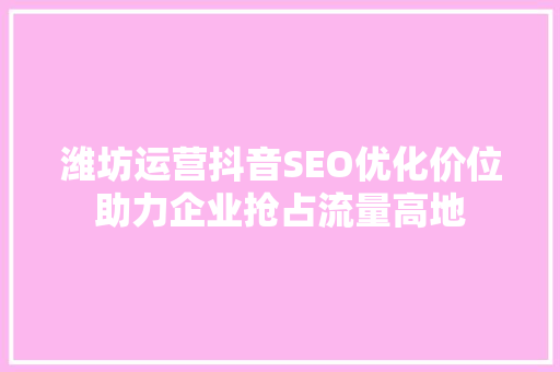 潍坊运营抖音SEO优化价位助力企业抢占流量高地