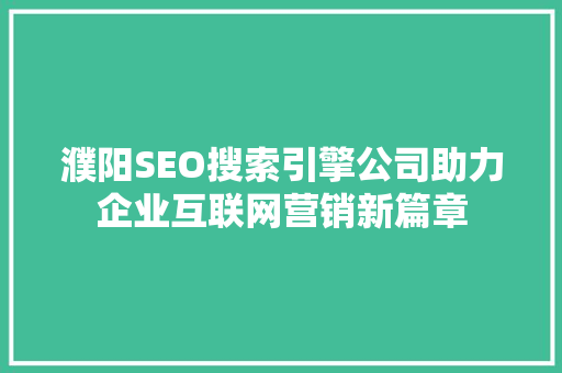 濮阳SEO搜索引擎公司助力企业互联网营销新篇章