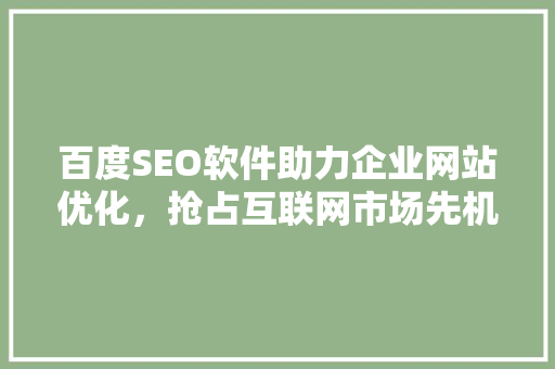 百度SEO软件助力企业网站优化，抢占互联网市场先机