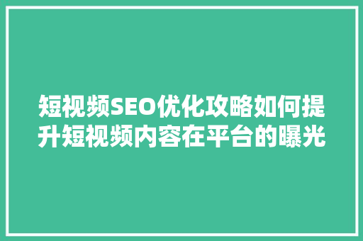 短视频SEO优化攻略如何提升短视频内容在平台的曝光率
