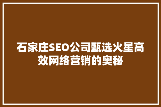 石家庄SEO公司甄选火星高效网络营销的奥秘