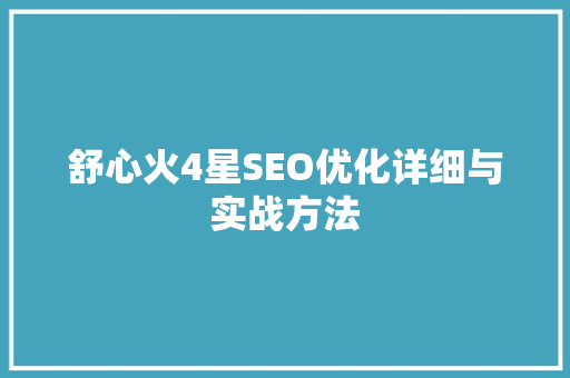 舒心火4星SEO优化详细与实战方法
