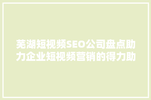 芜湖短视频SEO公司盘点助力企业短视频营销的得力助手