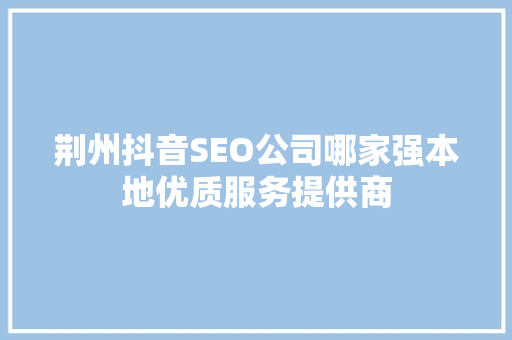 荆州抖音SEO公司哪家强本地优质服务提供商