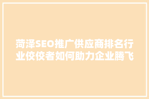 菏泽SEO推广供应商排名行业佼佼者如何助力企业腾飞