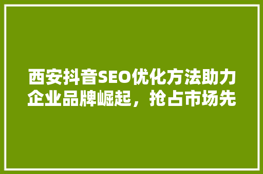 西安抖音SEO优化方法助力企业品牌崛起，抢占市场先机