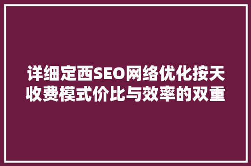 详细定西SEO网络优化按天收费模式价比与效率的双重保障