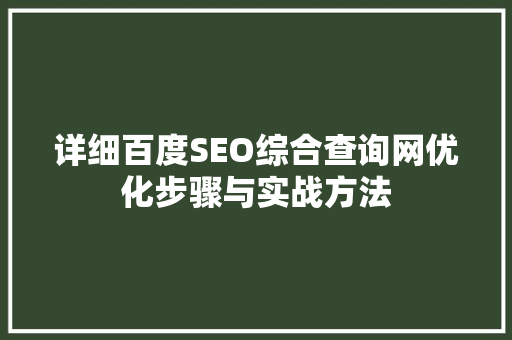 详细百度SEO综合查询网优化步骤与实战方法