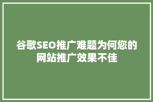 谷歌SEO推广难题为何您的网站推广效果不佳