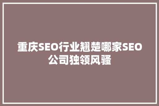 重庆SEO行业翘楚哪家SEO公司独领风骚