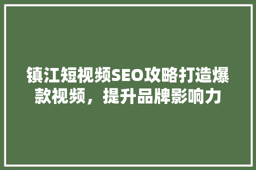 镇江短视频SEO攻略打造爆款视频，提升品牌影响力
