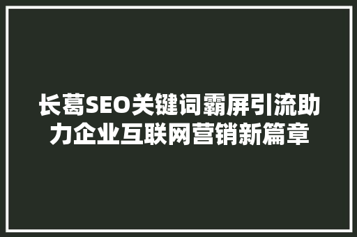 长葛SEO关键词霸屏引流助力企业互联网营销新篇章