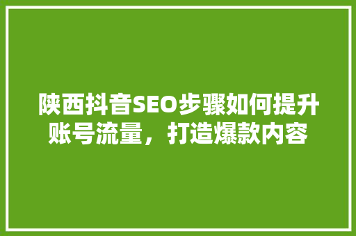 陕西抖音SEO步骤如何提升账号流量，打造爆款内容