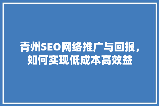 青州SEO网络推广与回报，如何实现低成本高效益