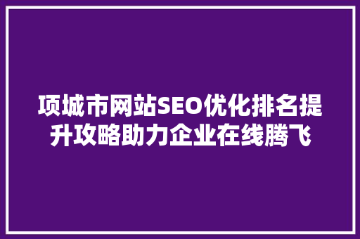 项城市网站SEO优化排名提升攻略助力企业在线腾飞