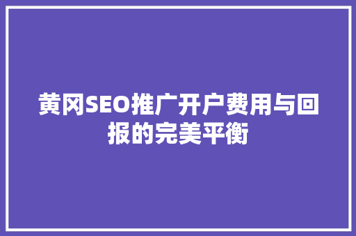 黄冈SEO推广开户费用与回报的完美平衡
