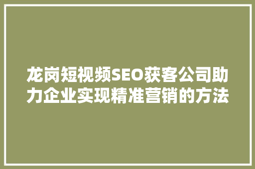 龙岗短视频SEO获客公司助力企业实现精准营销的方法