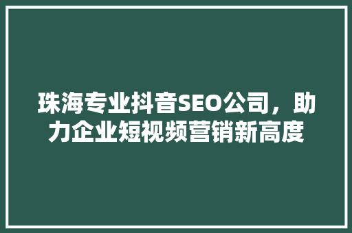 珠海专业抖音SEO公司，助力企业短视频营销新高度