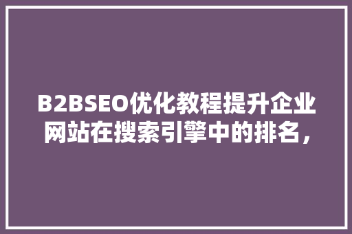 B2BSEO优化教程提升企业网站在搜索引擎中的排名，抢占市场份额