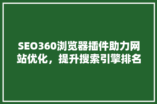 SEO360浏览器插件助力网站优化，提升搜索引擎排名的利器