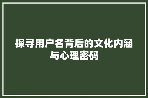探寻用户名背后的文化内涵与心理密码